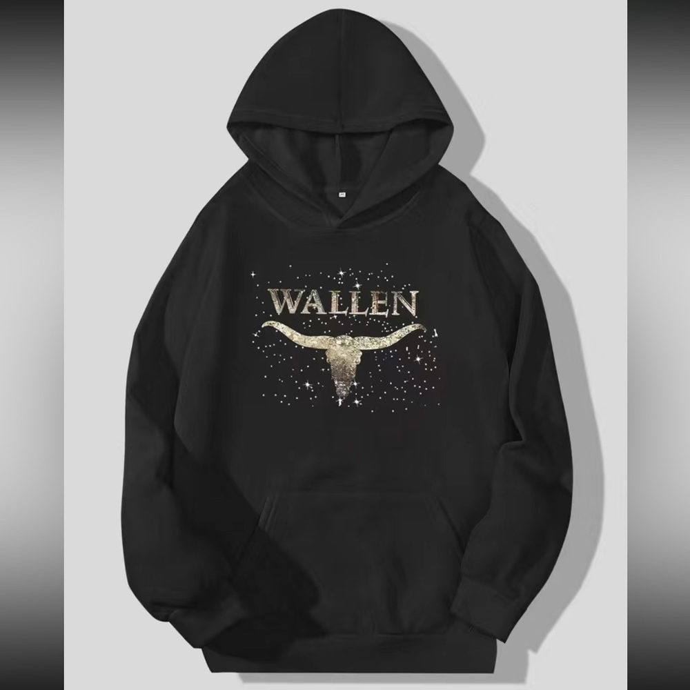 New! Morgan Wallen “Wallen” Bull Head Print Kangaroo‎ Pocket Hoodie